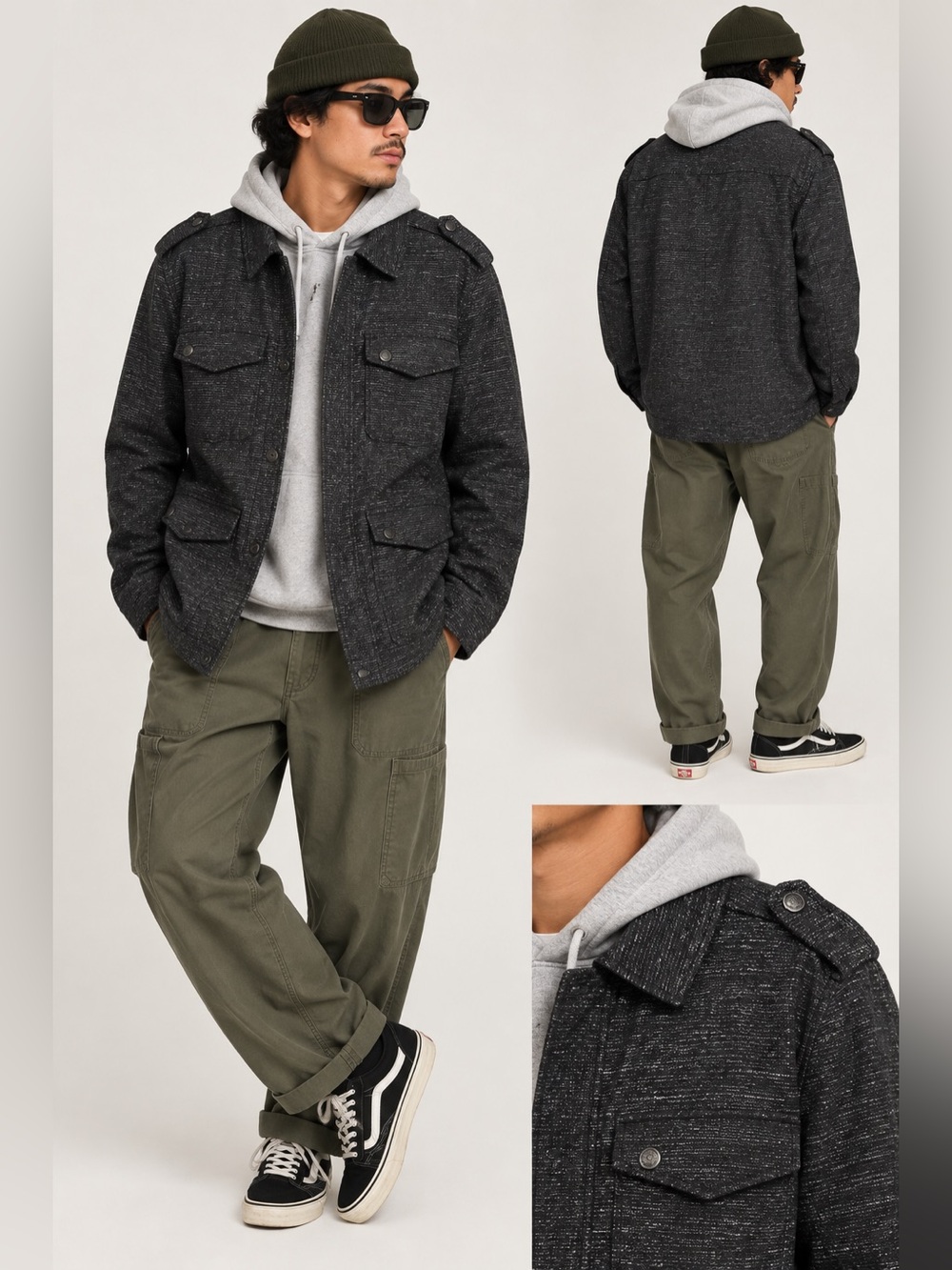 Vans Men’s Large Black Heather Military Utility Jacket